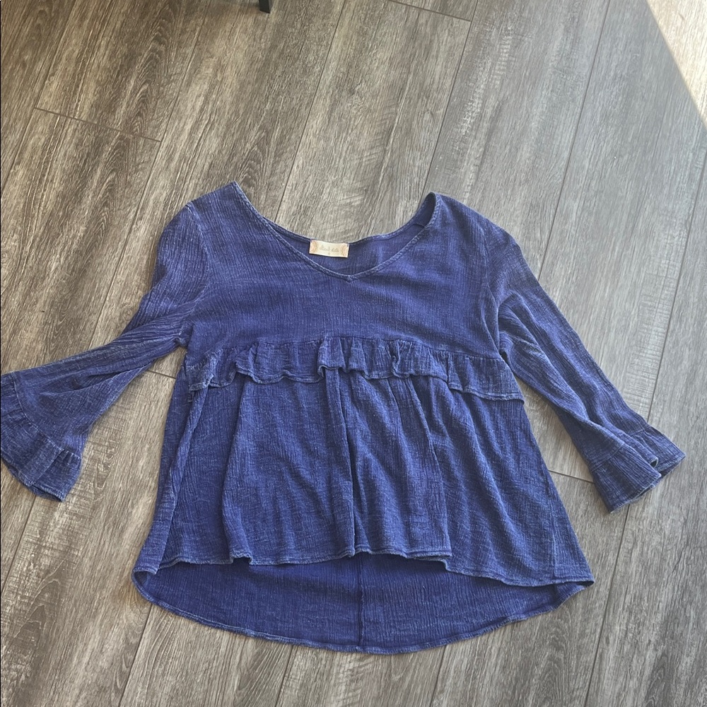 Altar'd State Indigo Ruffle Blouse